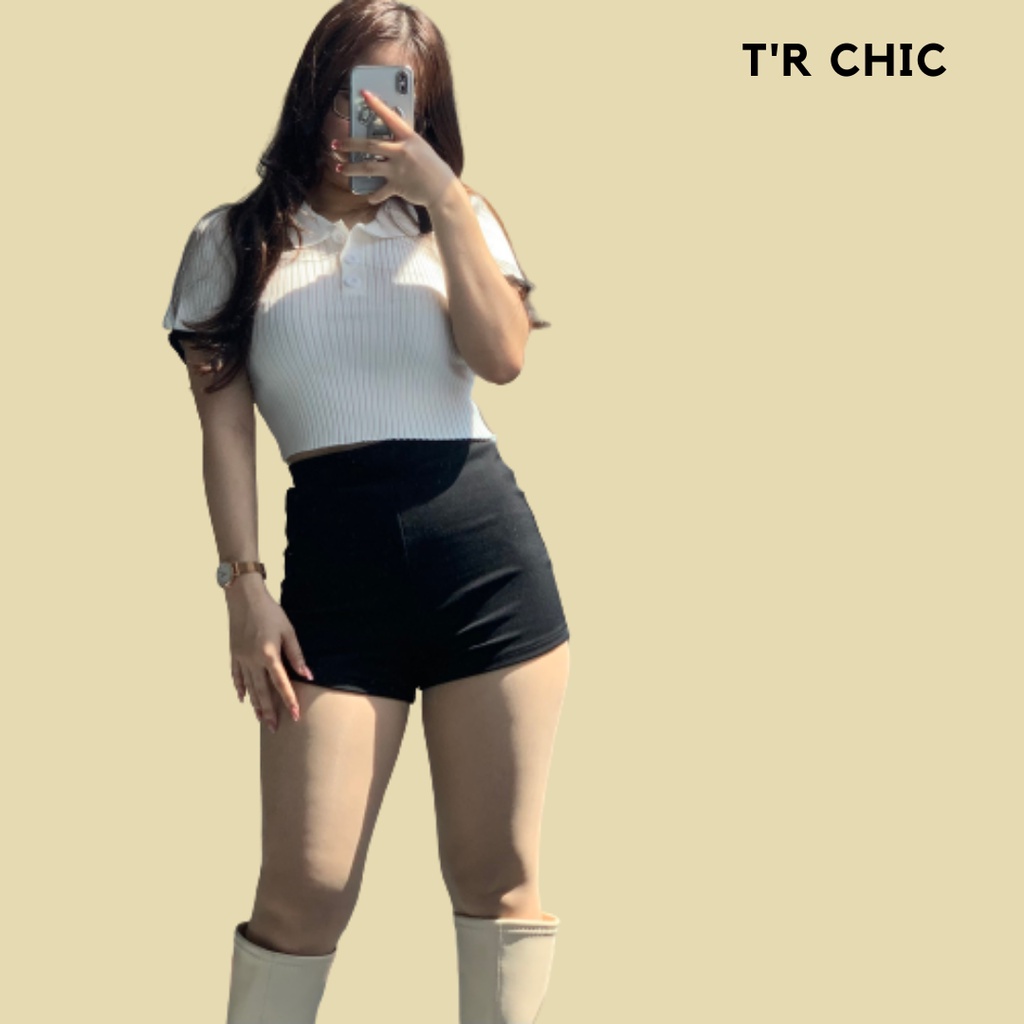Áo Thun Len Nữ Polo Croptop Tay Ngắn Dáng Ôm Body Cổ Sơ Mi