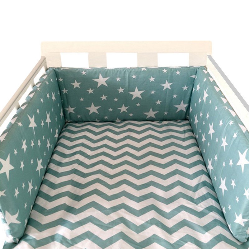 Bộ Đệm Viền Nôi Em Bé Bằng Cotton Mềm Mại Thoáng Khí Chống Rơi
