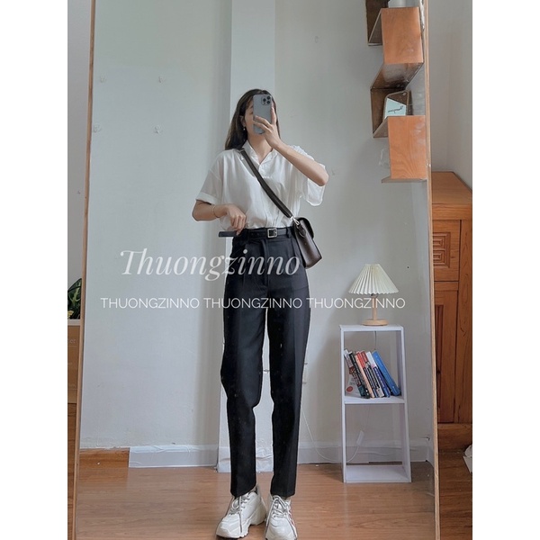 [Ảnh thật/Video] Quần baggy chất trượt thái mịn Quần âu vải baggy nữ form vừa mặc mát tặng kèm đai siêu hách dáng