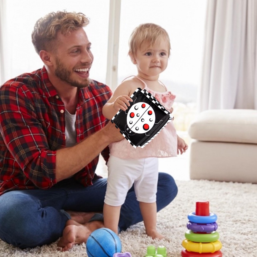 [MZZ] Sách Vải Màu Trắng Đen Có Kẹp Dùng Để Chơi Trò Chơi Kích Thích Trí Não Cho Bé Montessori
