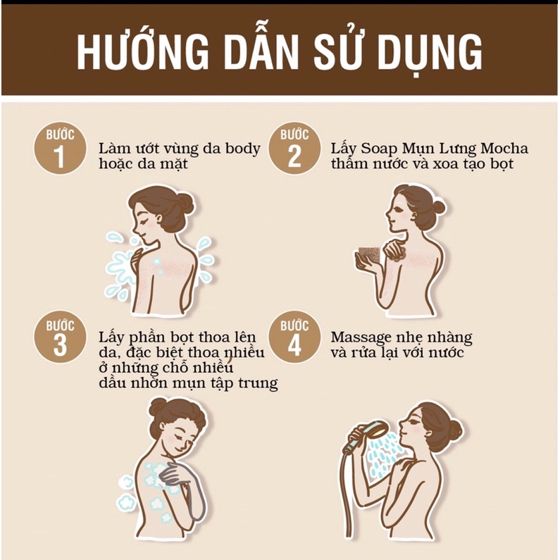 Xà Phòng Giảm Mụn Lưng Mocha Acne Body Soap, Đánh Bay Mụn Lưng, Láng Mịn Làn Da