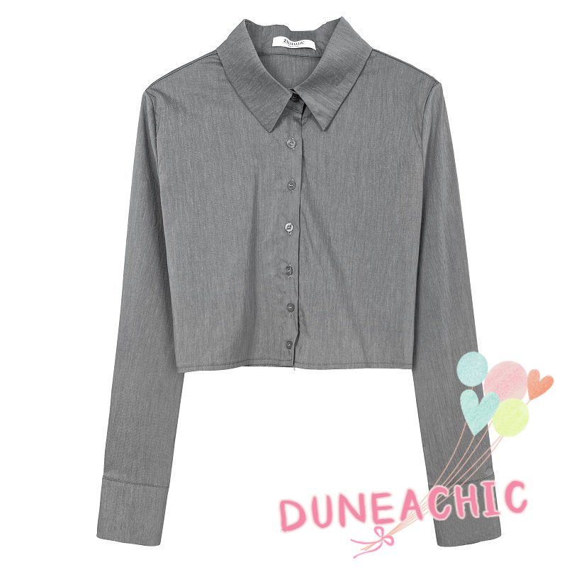 DUNEA Áo Sơ Mi Tay Dài Dáng Ngắn Hở Eo Quyến Rũ Cho Nữ