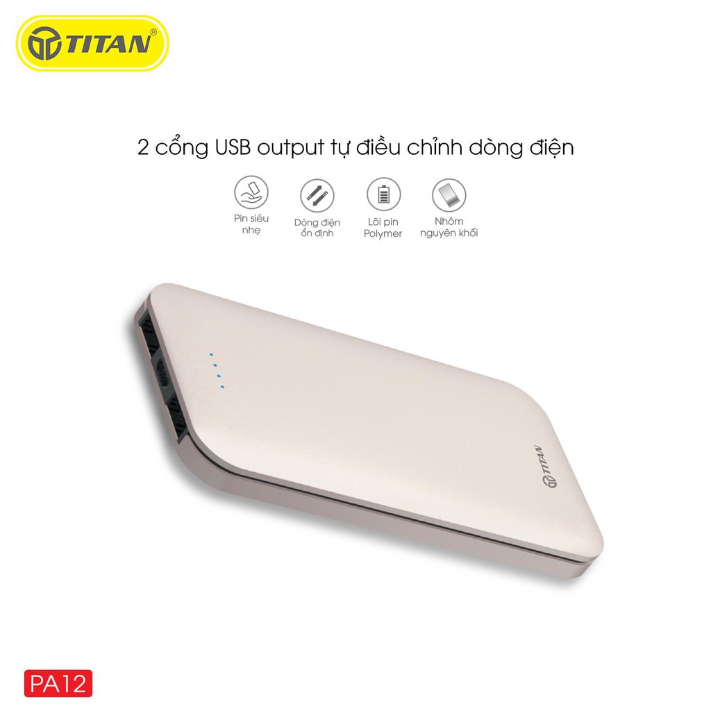 [Mã 2404EL10K giảm 10K đơn 20K] Pin dự phòng TITAN PA12 10.000mAh nhôm nguyên khối