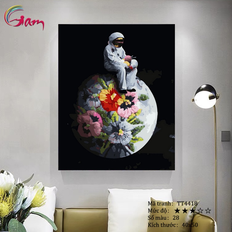 Tranh tô màu theo số trừu tượng bảo vệ trái đất căng khung 40x50cm TT4418