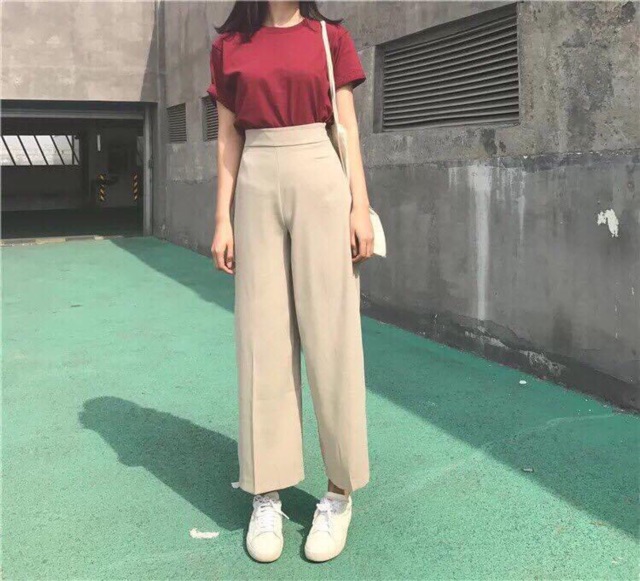 Quần culottes ống rộng nữ suông dài đen, kem, trắng lưng siêu cao tôn dáng tuyệt đối