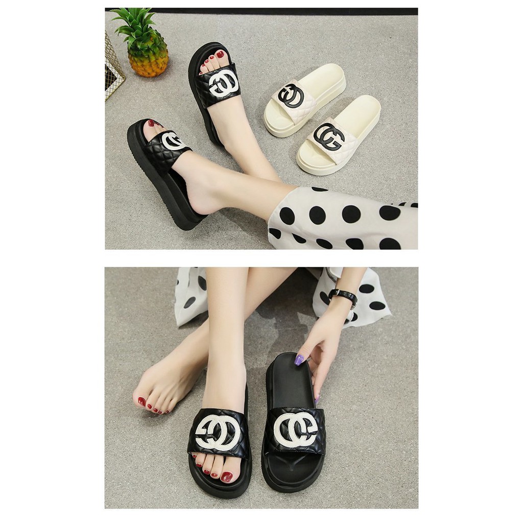Dép quai ngang đế dày 1.97 inch size 35-40 thiết kế đơn giản cho nữ