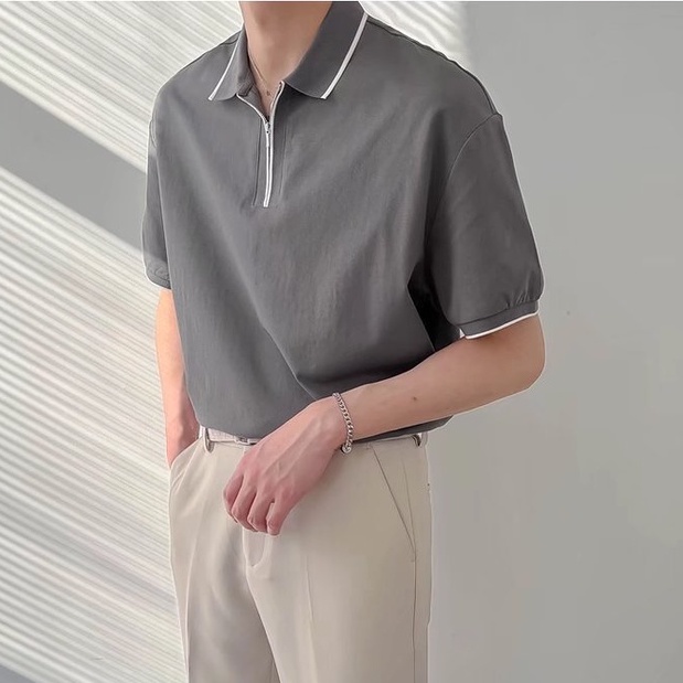 Áo Thun polo Màu Trơn Tay Ngắn Thời Trang Mùa Hè Size M-2XL Phong Cách Hàn Quốc Cho Nam