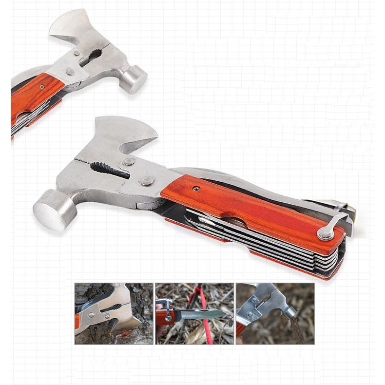 Rìu Đa Năng 9 Trong 1 - Búa Thoát Hiểm Chất Liệu Hợp Kim Không Gỉ Kèm Túi Đựng