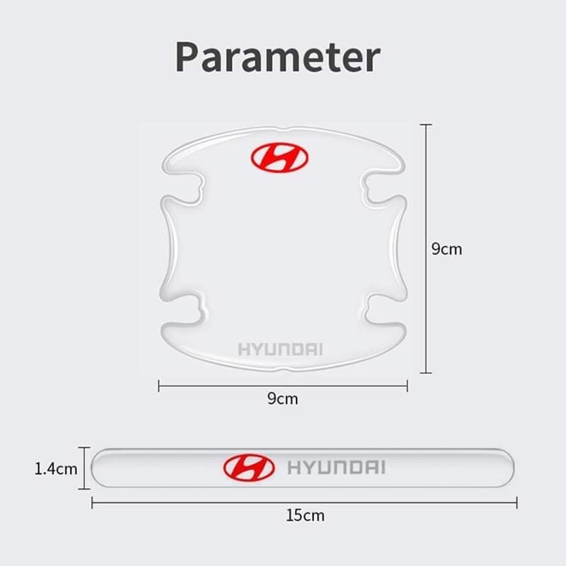 Bộ 10 miếng dán silicon tay, hõm, gương ô tô logo hãng xe Hyundai I10, I20, I30, Accent, Santafe, Tucson, Kona, Getz