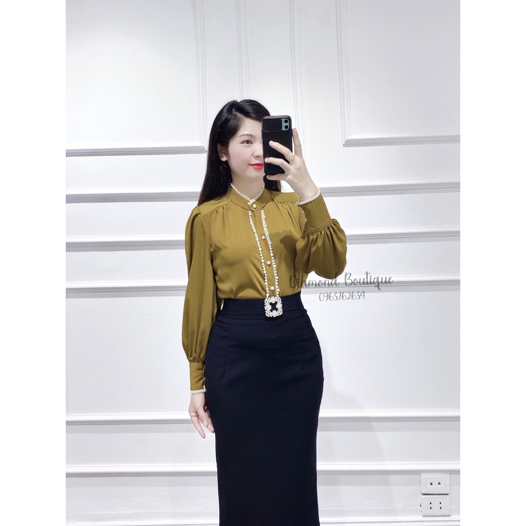 Áo Sơ Mi Nữ Dài Tay VÀNG LÚA ĐÍNH TRAI