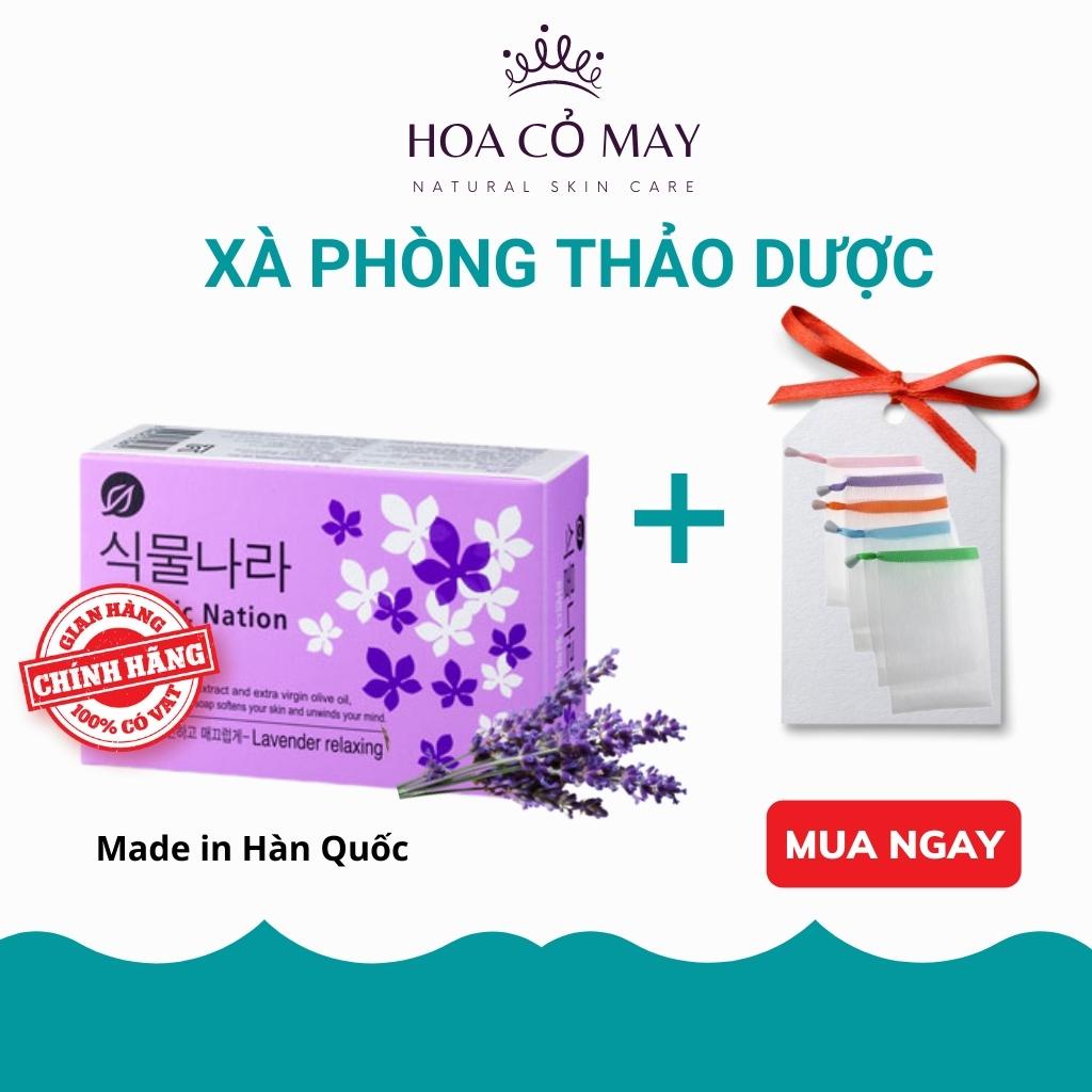 xà phòng tắm thảo dược thiên nhiên chiết xuất hoa oải hương Hàn Quốc, xà phòng cục soap trắng da ngừa mụn