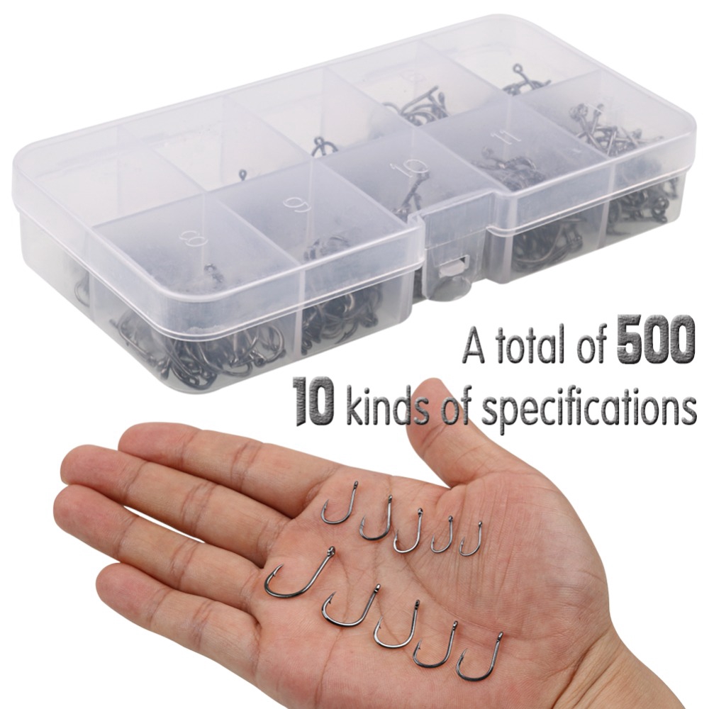 Set 500 Lưỡi Câu Có Hộp Sougayilang Có Ngạnh Bằng Thép Carbon Cao Cấp Tiện Dụng