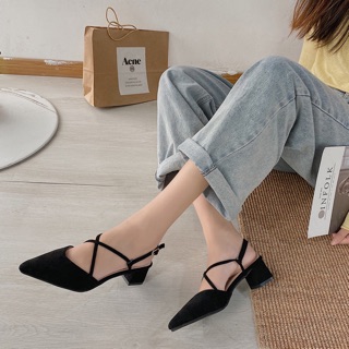 (Order) Giày búp bê quai chéo da lộn đế 3cm