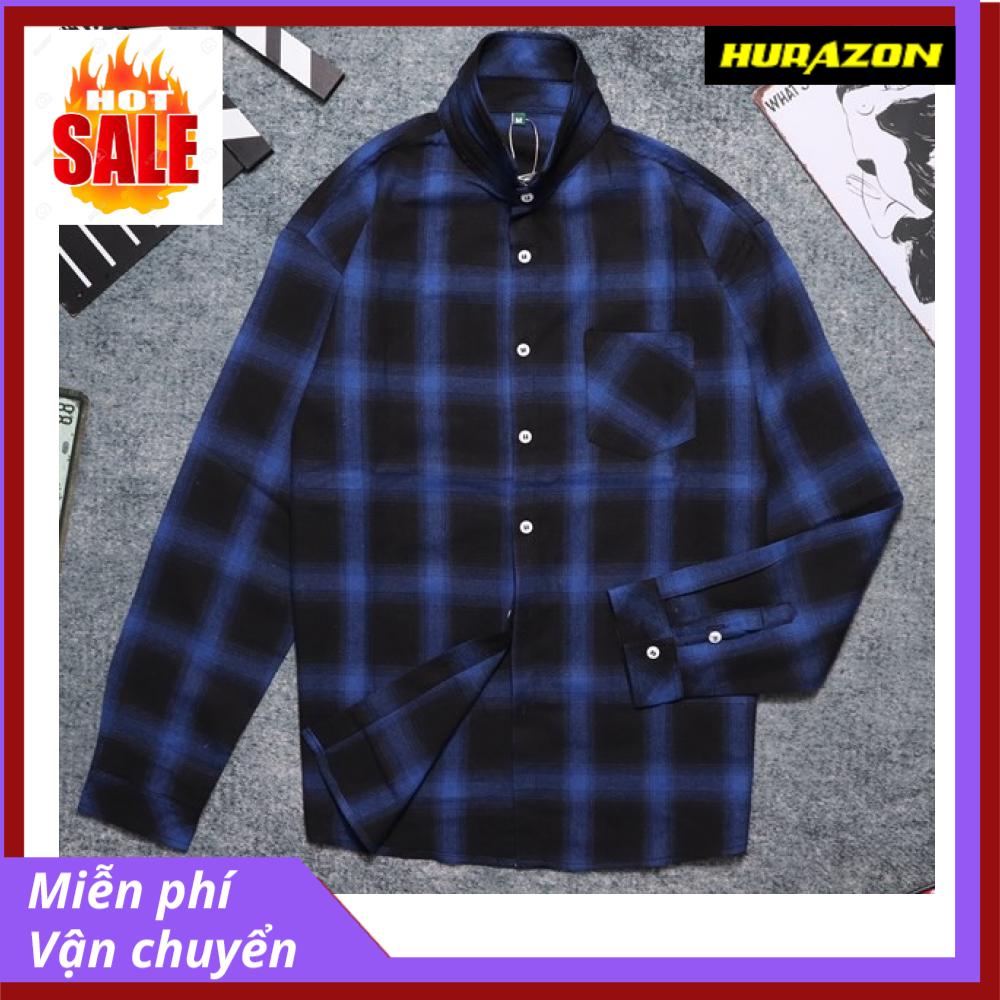 Áo Sơ Mi Caro hàn quốc Unisex Nam Nữ Xanh Dương ASM8827C
