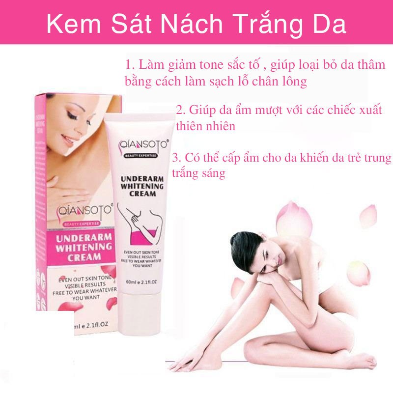 [Hàng nhập khẩu] QIANSOTO Kem Làm Trắng Da Nách Giảm Thâm Đầu Gối Mông Bikini Khử Mùi Hôi Dưỡng Trắng Da 60g (Che tên)