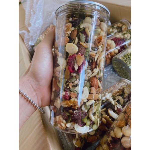 Granola siêu hạt 100% hạt dinh dưỡng mix macca hạnh nhân hat bí hạt điều hộp 500g các vị ăn kiêng eatclean