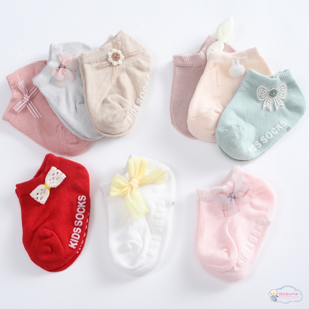 Set 3 Đôi Vớ Thuyền Màu Trơn Mềm Mại Chống Trượt Cho Bé Gái Sơ Sinh