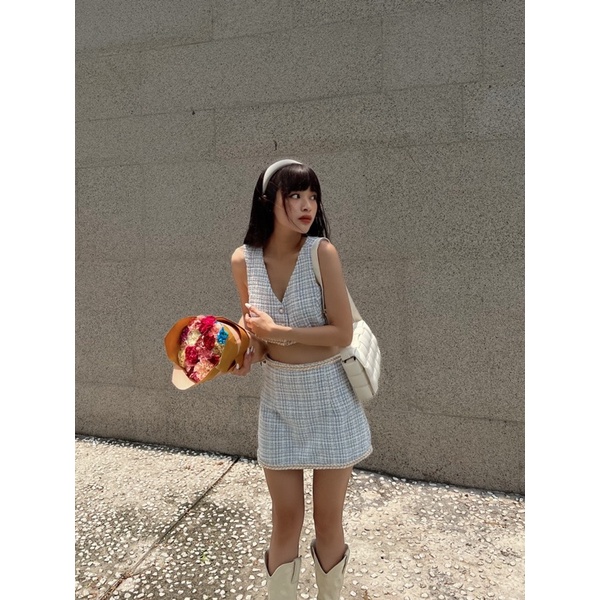 LEMONCHICVN - Set tweet ngắn tay đính nút - SET09