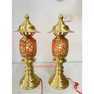 Đôi đèn điện thờ bằng đồng cát tút cao 45cm