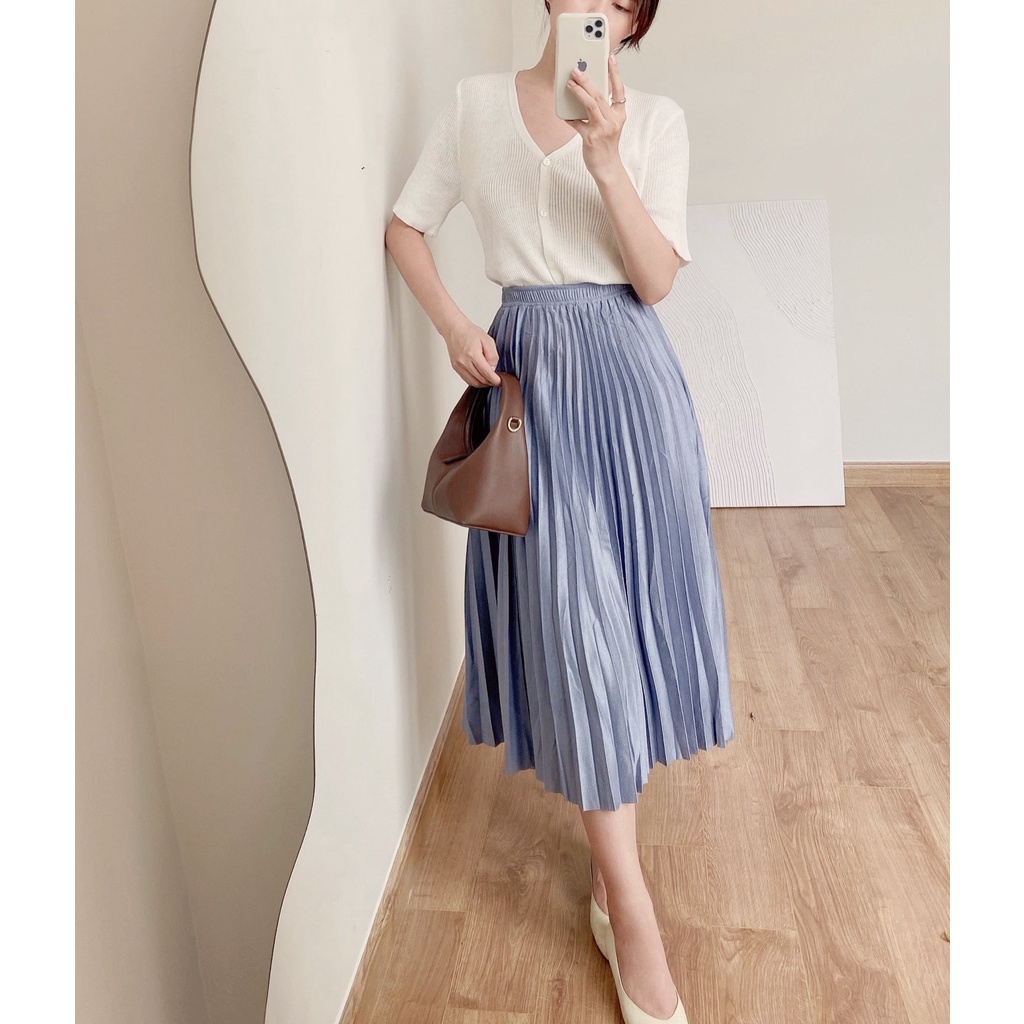 Len cộc tay gân nhỏ cổ V khuy cài TIIN STORE G21015