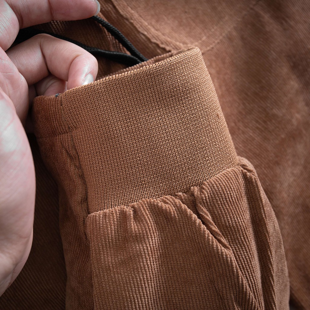 Quần nhung tăm nâu nam thu đông bo gấu