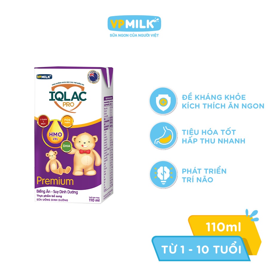 [Mã BMLTA50 giảm 10% đơn 99K] Sữa pha sẵn IQLac Pro biếng ăn, suy dinh dưỡng premium VPMilk thùng 48 hộp 110ml