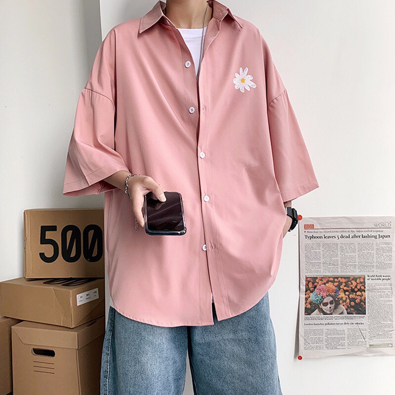 Áo sơmi tay lỡ kaki unisex Quốc Dân hoa cúc ulzzang Nam Anh 24 | BigBuy360 - bigbuy360.vn