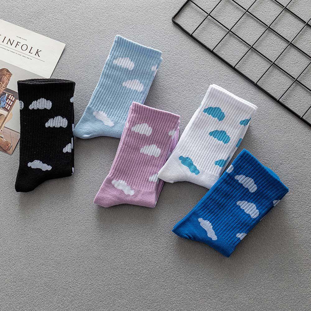 Vớ Cotton Màu Trơn Họa Tiết Đám Mây / Bầu Trời Xanh Thời Trang Thu Đông Thoải Mái Cho Nữ