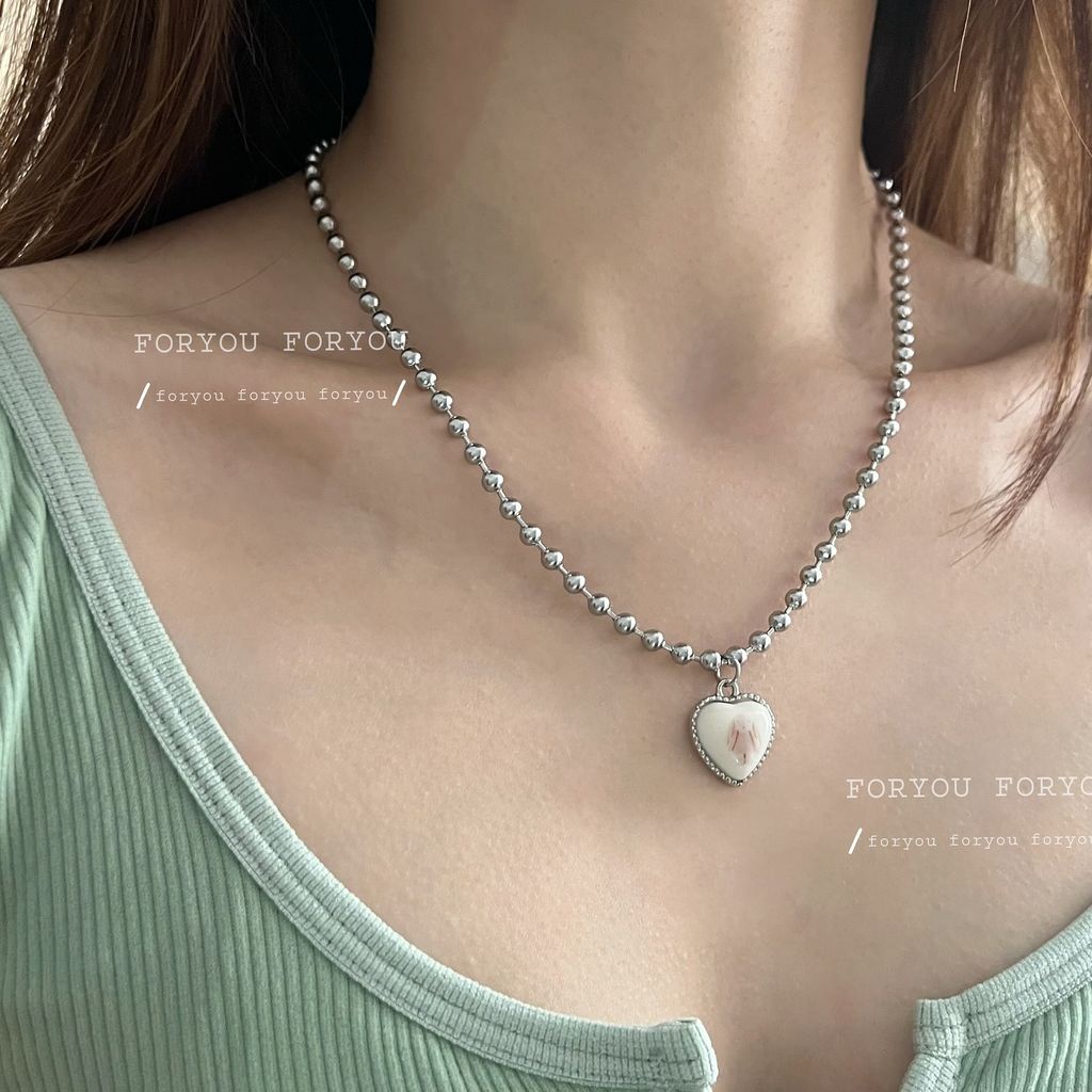 Vòng cổ Chuỗi Xích Mặt Hình Thỏ Màu Xanh Dương Đính Bóng Tròn Phong Cách Hàn Quốc Dễ Thương