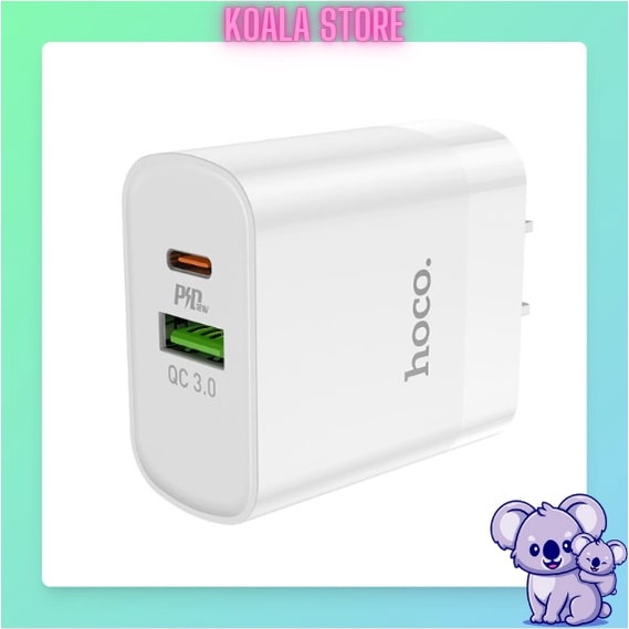 Củ Sạc Nhanh 18W Hoco C80 2 Cổng USB và TypeC, Cốc Sạc Chính Hãng 3.1A Bảo Hành 1 Năm