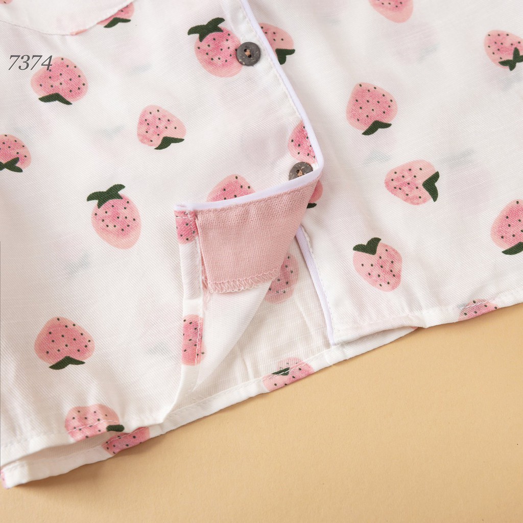 Bộ Pijama dài tay chất đũi mềm size to hình dâu tây cho bé gái đáng yêu RIo hàng có sẵn kèm video