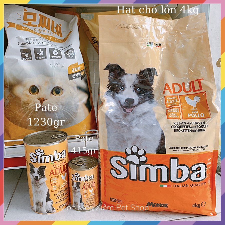 Pate cho chó Simba lon 1230g 415g vị gà tây, lon thức ăn tiết kiệm 1kg 230 cún lớn con nhỏ Con Mèo Xiêm