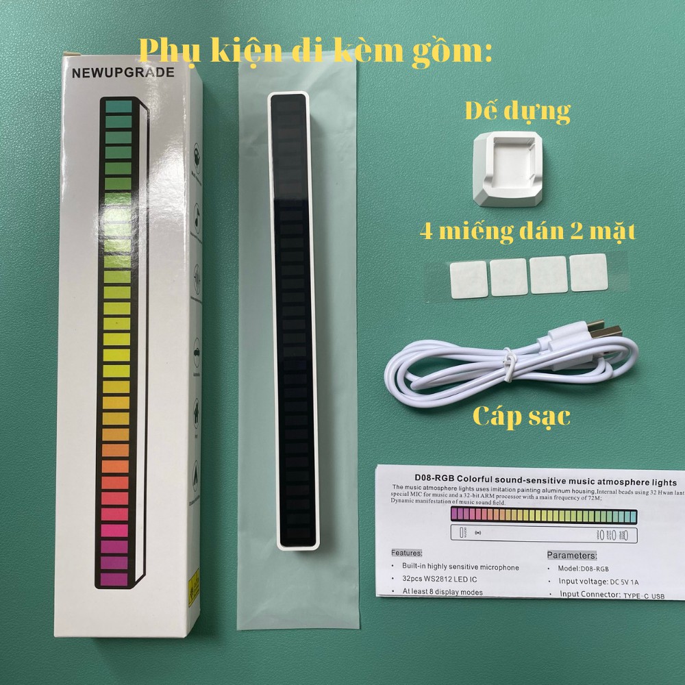 Đèn Led RGB cảm ứng âm thanh, chạy theo nhạc, 32 hạt Led 16 triệu màu không App