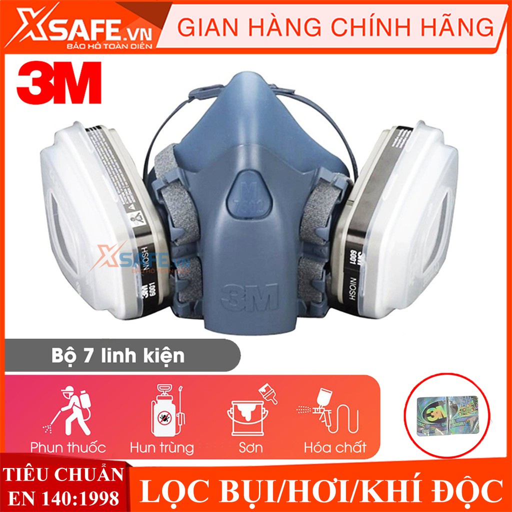 Bộ mặt nạ phòng độc 3M 7502-6001-5N11-501 (7 món) - Mặt nạ chống độc - chống bụi - dùng phun sơn chống hóa chất