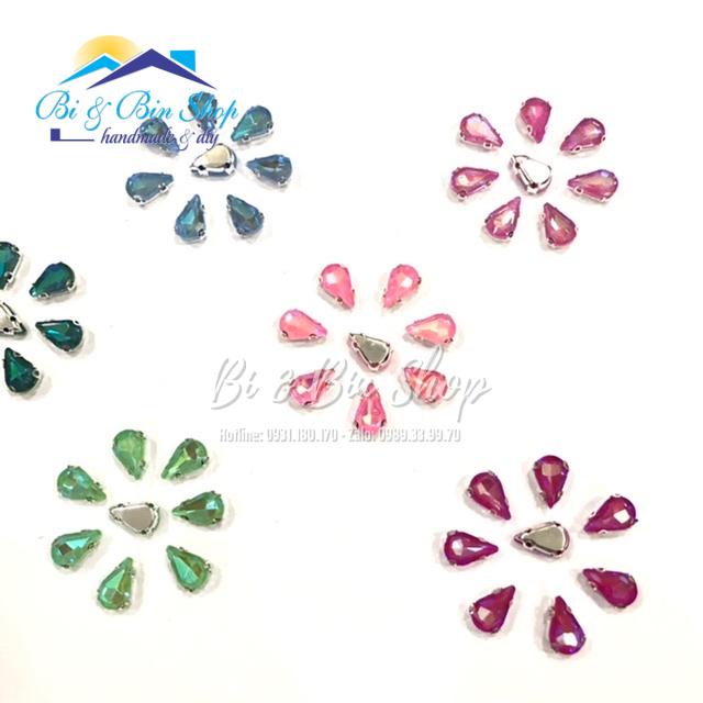 20 Viên Đá Đế Giọt Nước 8x13mm Pha Lê Ánh Cừ Đính Kết Trang Phục Thời Trang