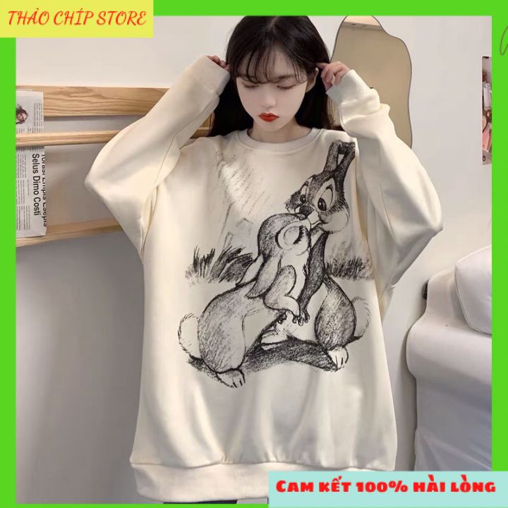 🔥HÀNG NEW🔥Áo Sweater Nỉ Hình Đôi Thỏ🐇🐇Chất liệu nỉ Cotton mặc co dãn vô cùng thoải mái •  Thiết kế Basic dễ phối đồ. | BigBuy360 - bigbuy360.vn