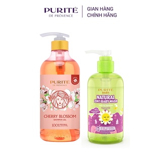 Combo Sữa Tắm Purité Thiên Nhiên Hoa Anh Đào 850ml+Sữa Tắm Purité Baby Cúc La Mã 500ml
