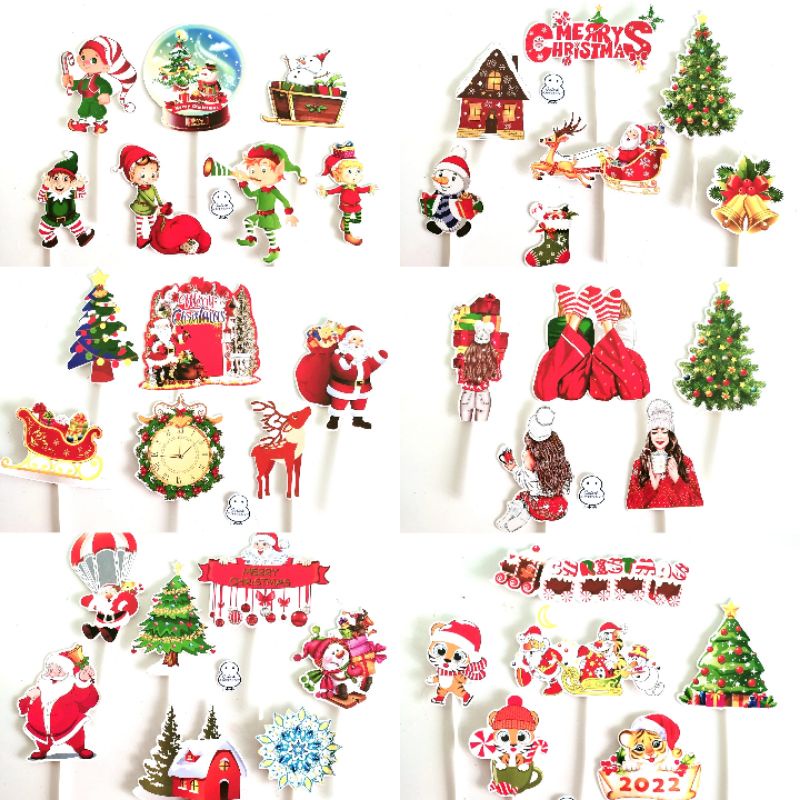 Set cắm noel trang trí bánh kem, merry christmas topper cake