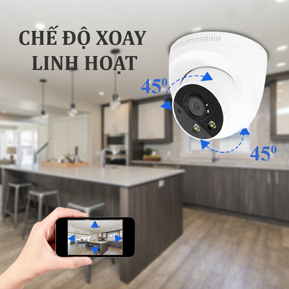 Camera IP Wifi Ốp trần FHD 1080P, Hình ảnh siêu nét , Hồng ngoại xem đêm có màu, Cảnh báo chống trộm-Bảo hành 12 tháng