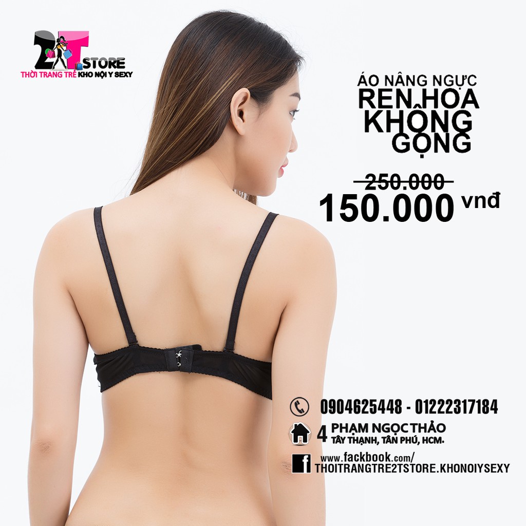 Áo Nâng Ngực Cotton Không Gọng Phối Ren (Đen)