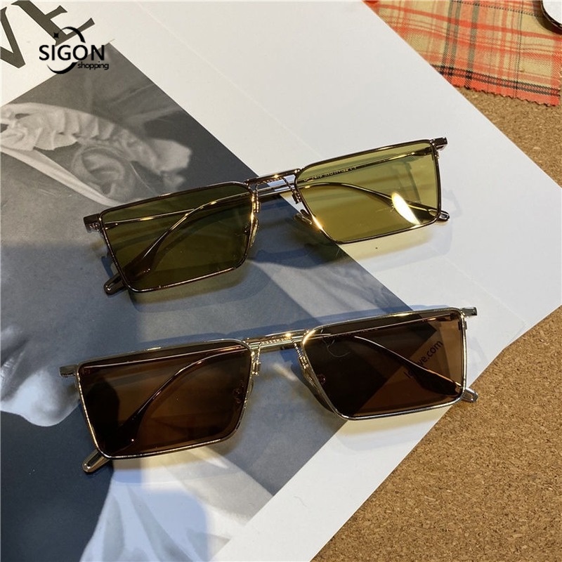 Kính Mát Gọng Kim Loại Vuông Màu Nâu Thời Trang