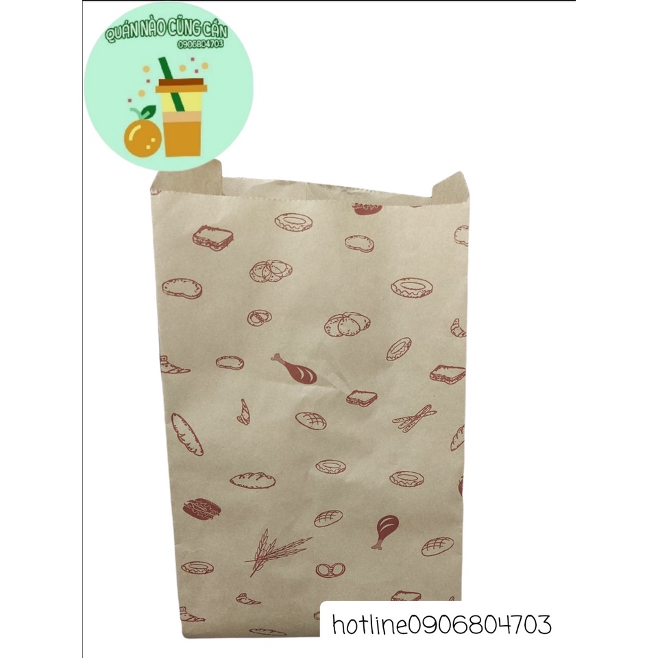 100 túi đựng bánh mì, gà rán, khoai tây, hambuger nhiều họa tiết giấy Kraft Nhật 100gsm tiện lợi- quannaocungcan
