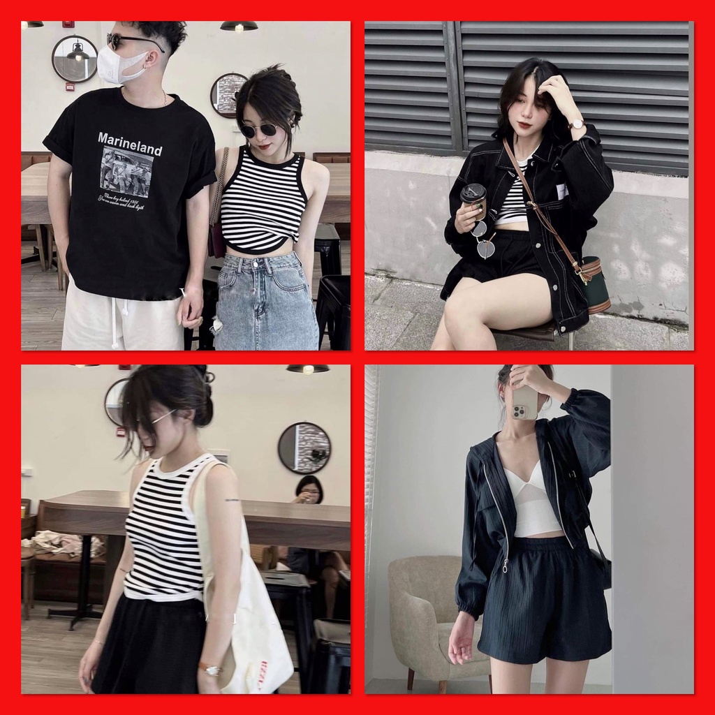 Áo Tank 3 Lỗ  Kẻ May Viền Chất Liệu Xốp Freeship Áo 3 lỗ 2 màu Đen Trắng