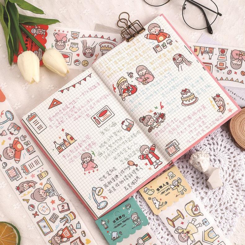 Hình dán sticker cô gái dải dài dán trang trí sổ sách nhật ký Bullet LUHO