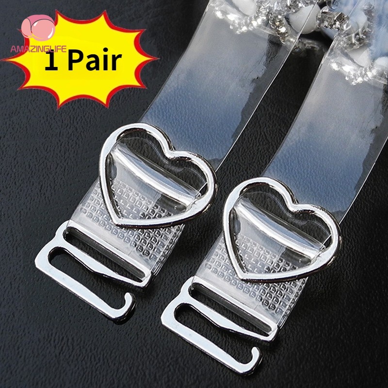 1 Cặp Dây Áo Ngực Silicon Trong Suốt Khóa Kim Loại Hình Trái Tim
