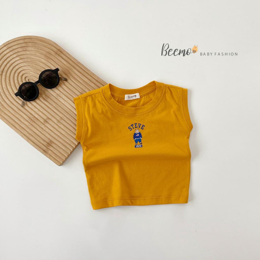 Áo ba lỗ cho bé Trai Gái Beemo Chất liệu cotton mềm min, họa tiết gấu Steve, 4 màu cực xinh B078