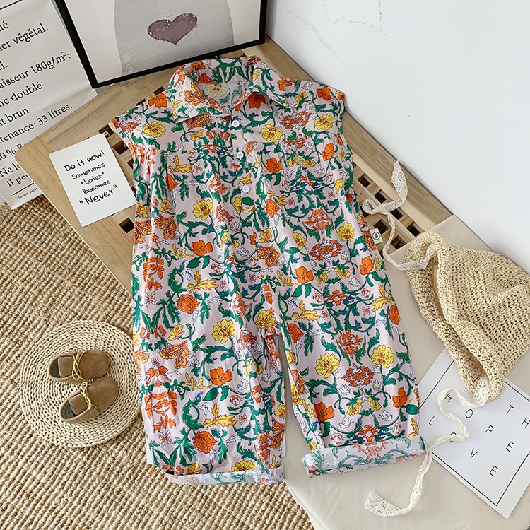 Jumpsuit tay ngắn họa tiết hoa thời trang Hàn Quốc xinh xắn cho bé gái