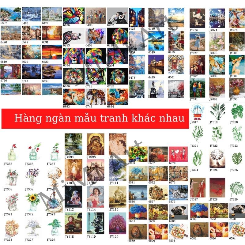 Tranh Sơn Dầu Số Hóa Hoa Đào Mùa Xuân Phong Cảnh Căn Nhà MiMi Art HH9006 Tranh Tự Tô Màu Theo Số Có Khung Full Phụ Kiện