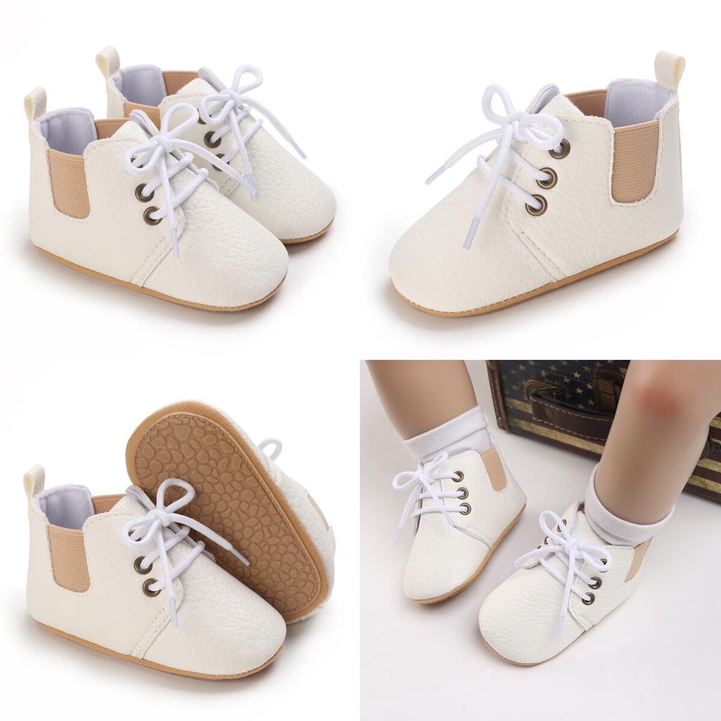 Giày Thể Thao Dây Rút Màu Trắng Thoáng Khí Chống Đá Cho Bé 0-12 Tháng Tuổi Mới
