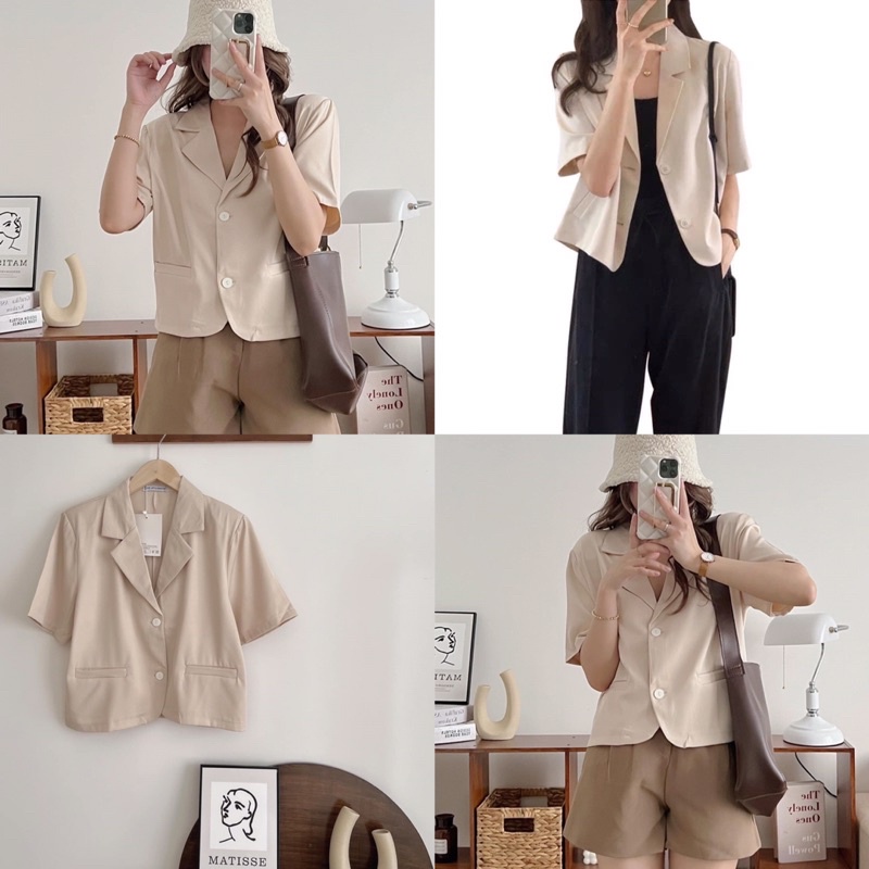 [Ảnh thật/Video]Áo blazer cộc tay dáng lửng mới về Áo vest hai cúc túi thật form rộng
